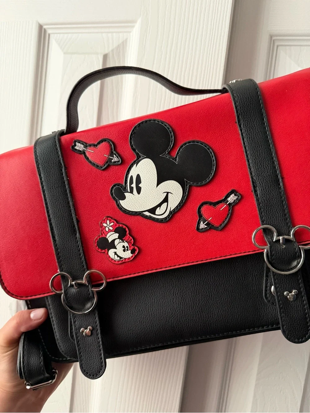 Disney Red & Black Mickey Patch Satchel